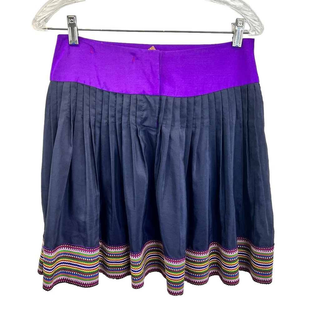 A Common Thread Pleated Mini Skirt S Purple Silk Blend Boho Embroidered Hem - Picture 7 of 9